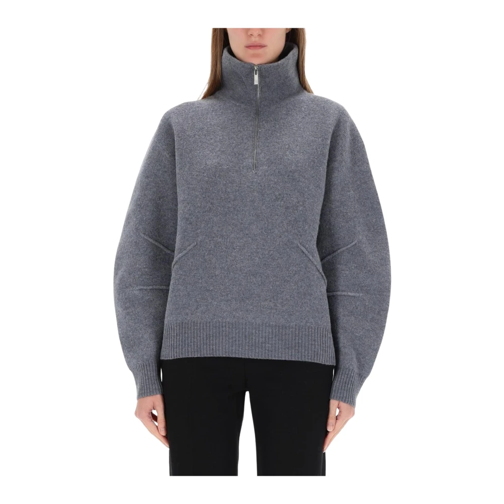 Helmut Lang Donna Grigio - Maglione Con Mezza Zip E Collo Alto - Sweatshirts & Hoodies - L