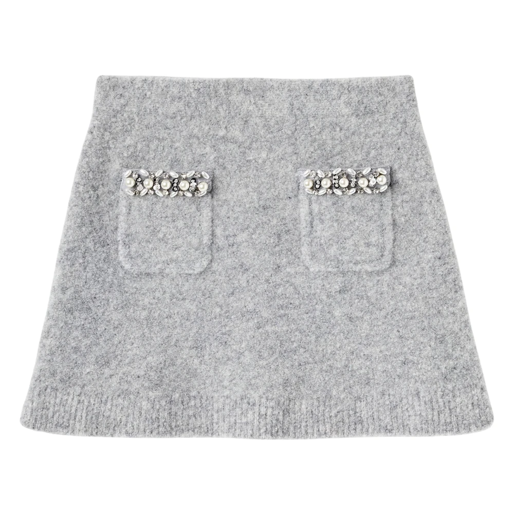 Self Portrait Women's Gray Knitted Skirt