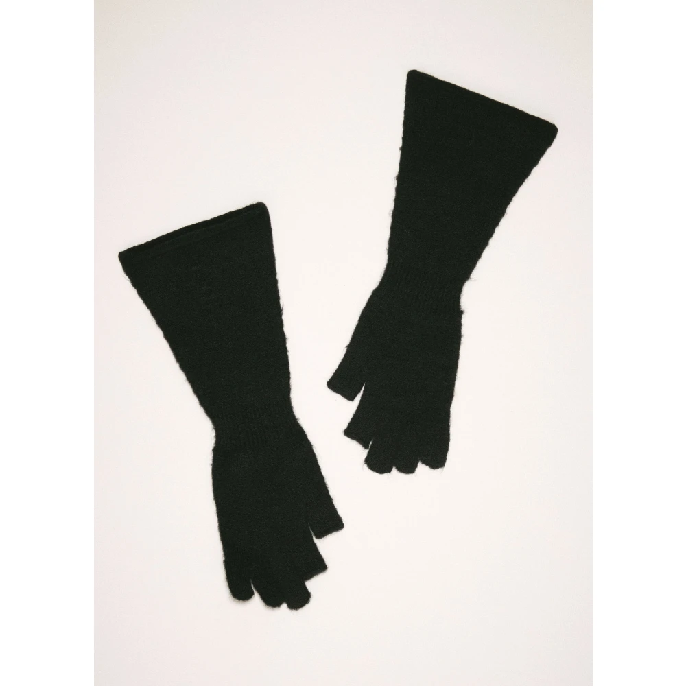 Rick Owens Wolmix Gebreide Lange Handschoenen Black Dames