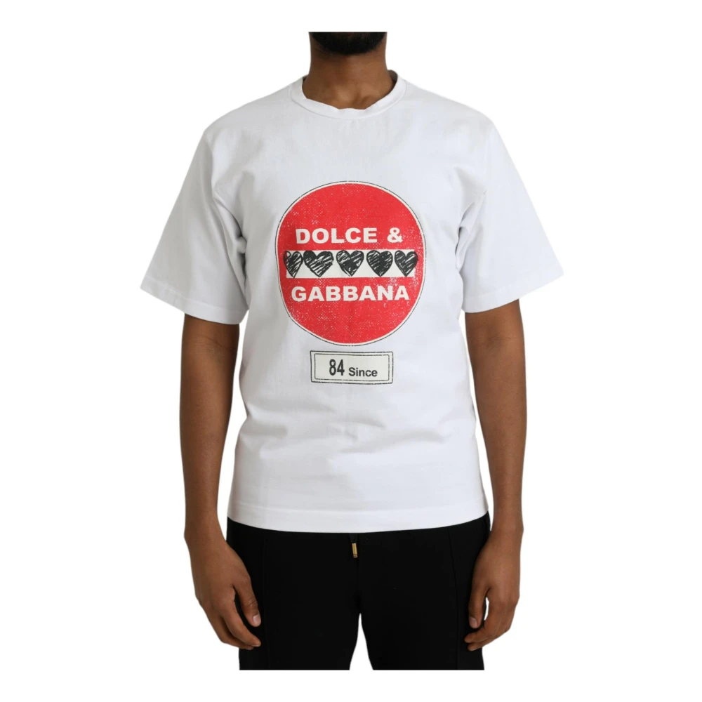 Dolce & Gabbana Men's White Cotton Crewneck Heart T-Shirt