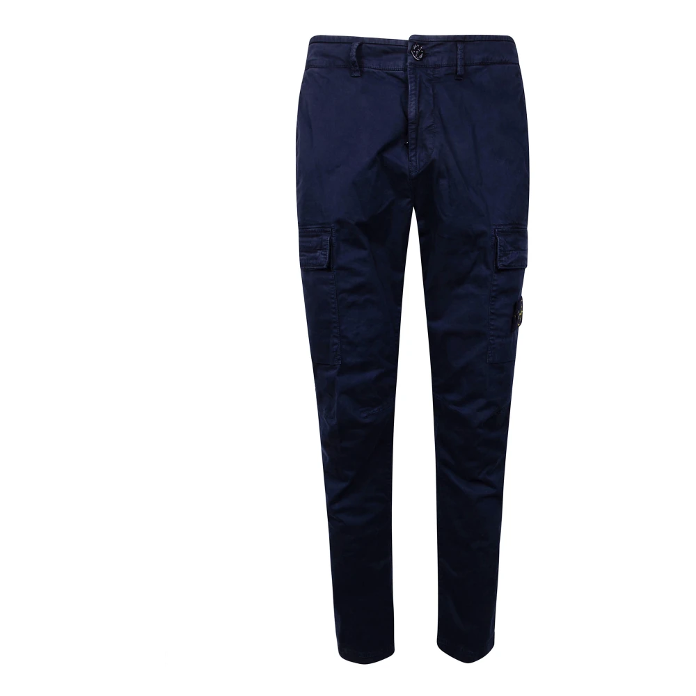 Stone Island Men's Blue Slim-Fit Trousers, W32, 3100051 Cotton Stretch Broken Twill 'Old' Effect Trousers