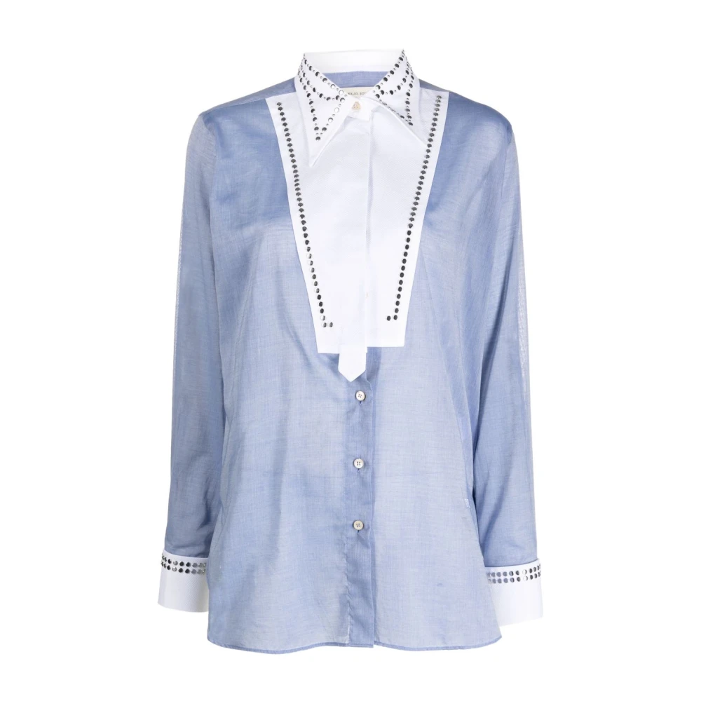 Wales Bonner Blauwe Katoenen Chambray Studs Overhemd Blue Dames