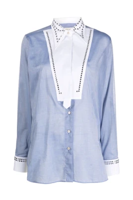 Blå Bomull Chambray Studs Skjorta