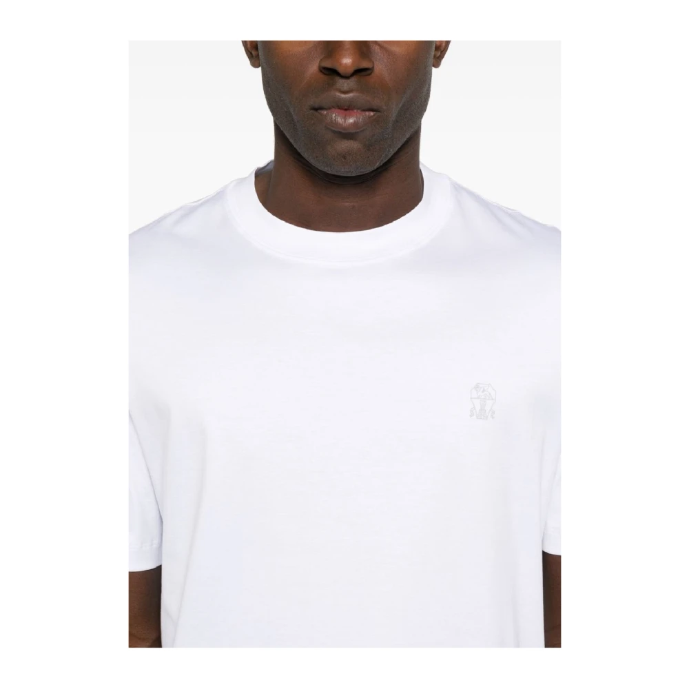 BRUNELLO CUCINELLI Bedrukte Ronde hals T-shirts White Heren