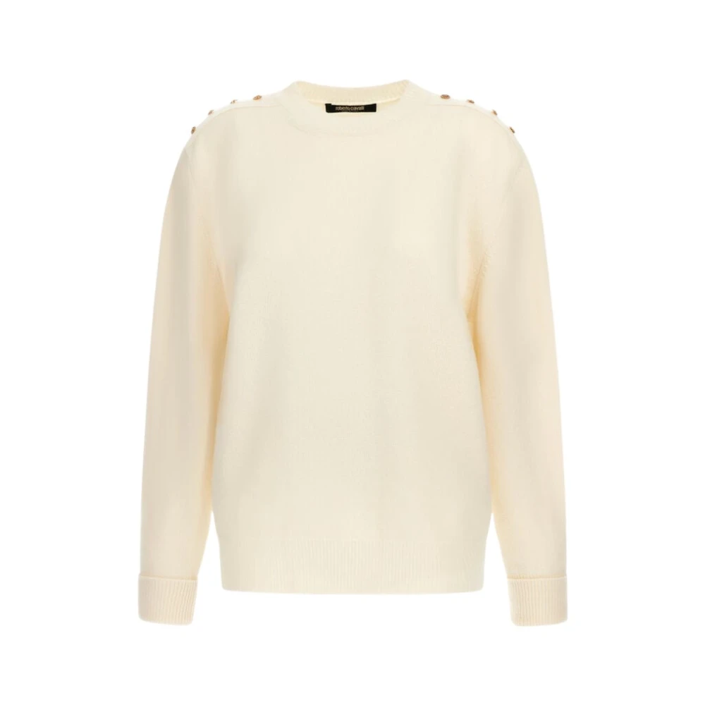 Roberto Cavalli Women's Beige Round-Neck Knitwear, Xs, Ivory Round Neck Jumper Made In Italy