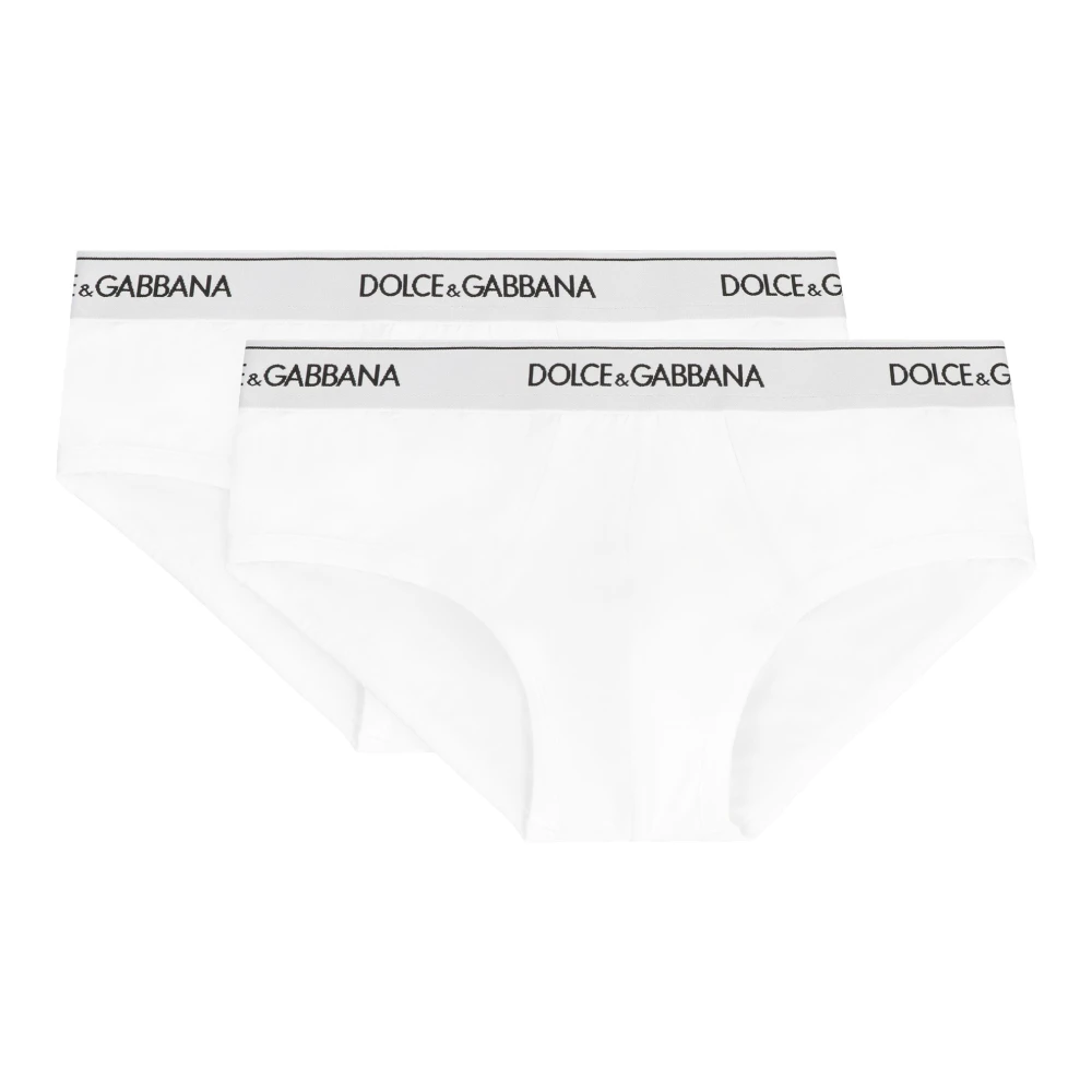Dolce & Gabbana Men's White Underpants, L, Logoed Elastic Cotton Briefs Set