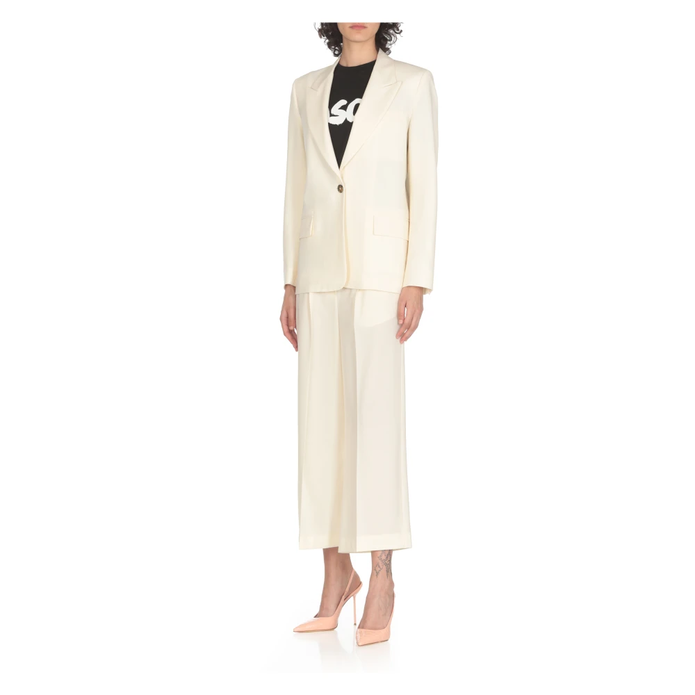Msgm Ivoor Wol Blazer Peak Revers Jas Beige Dames