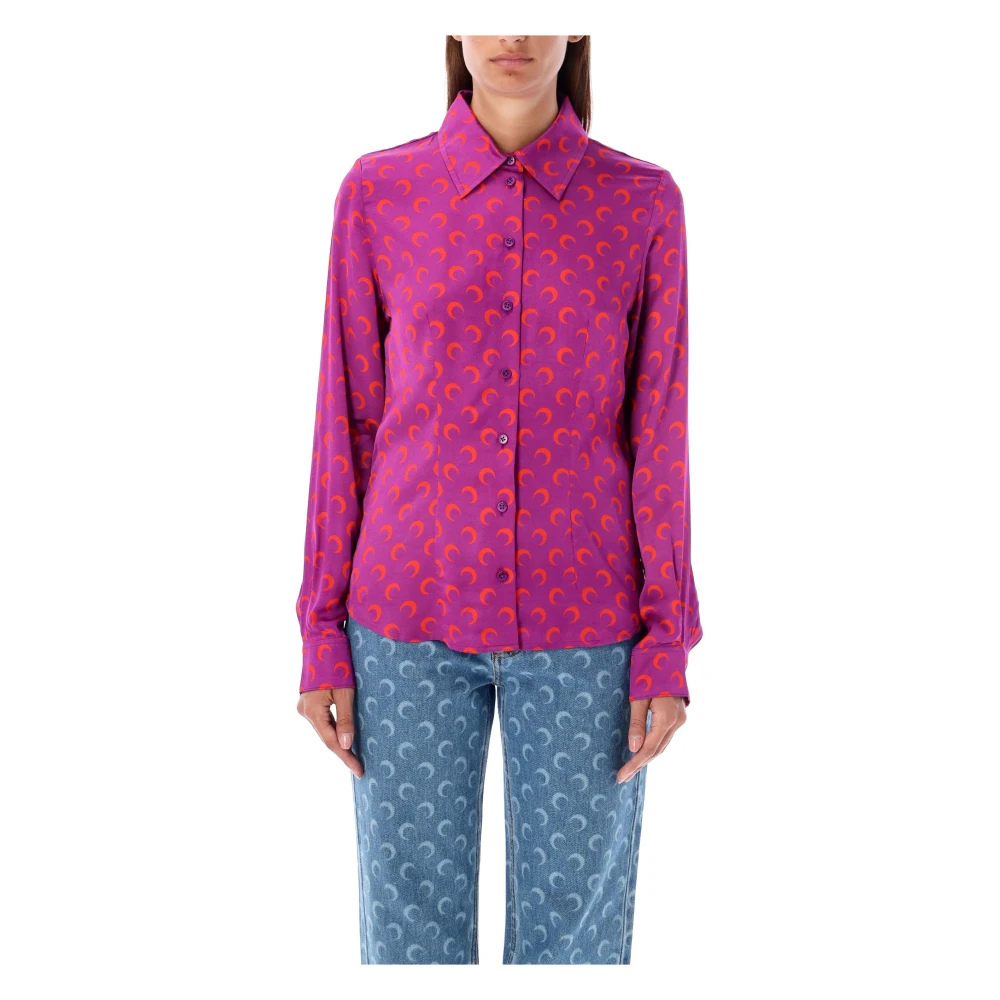 Marine Serre Maanprint Flou Blouse Paarse Shirt Pink Dames