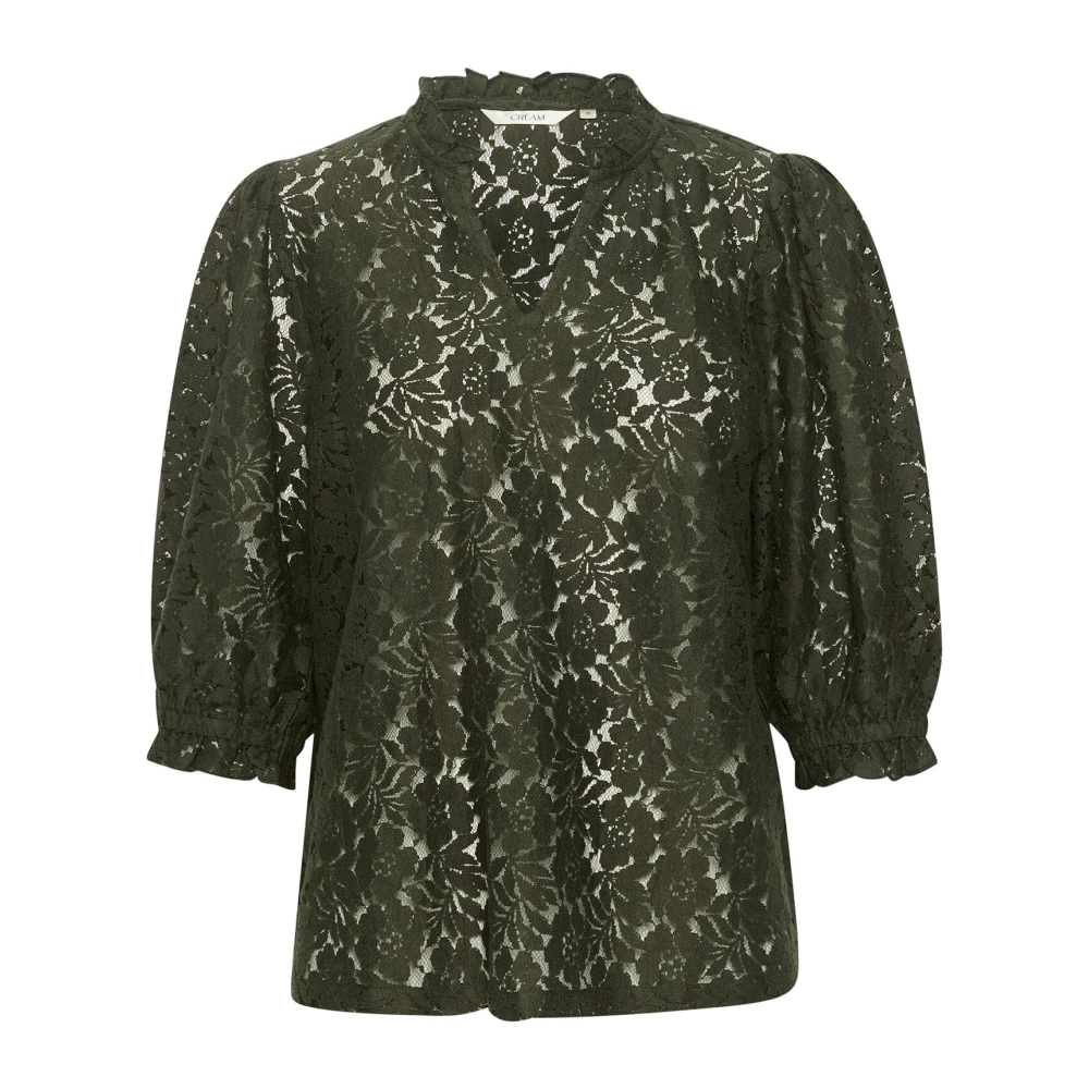 Cream Kanten blouse met geborduurde kant Green Dames