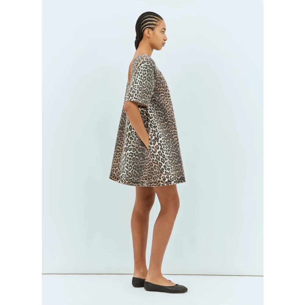 Ganni Leopard Print Open Back Mini Dress Multicolor Dames