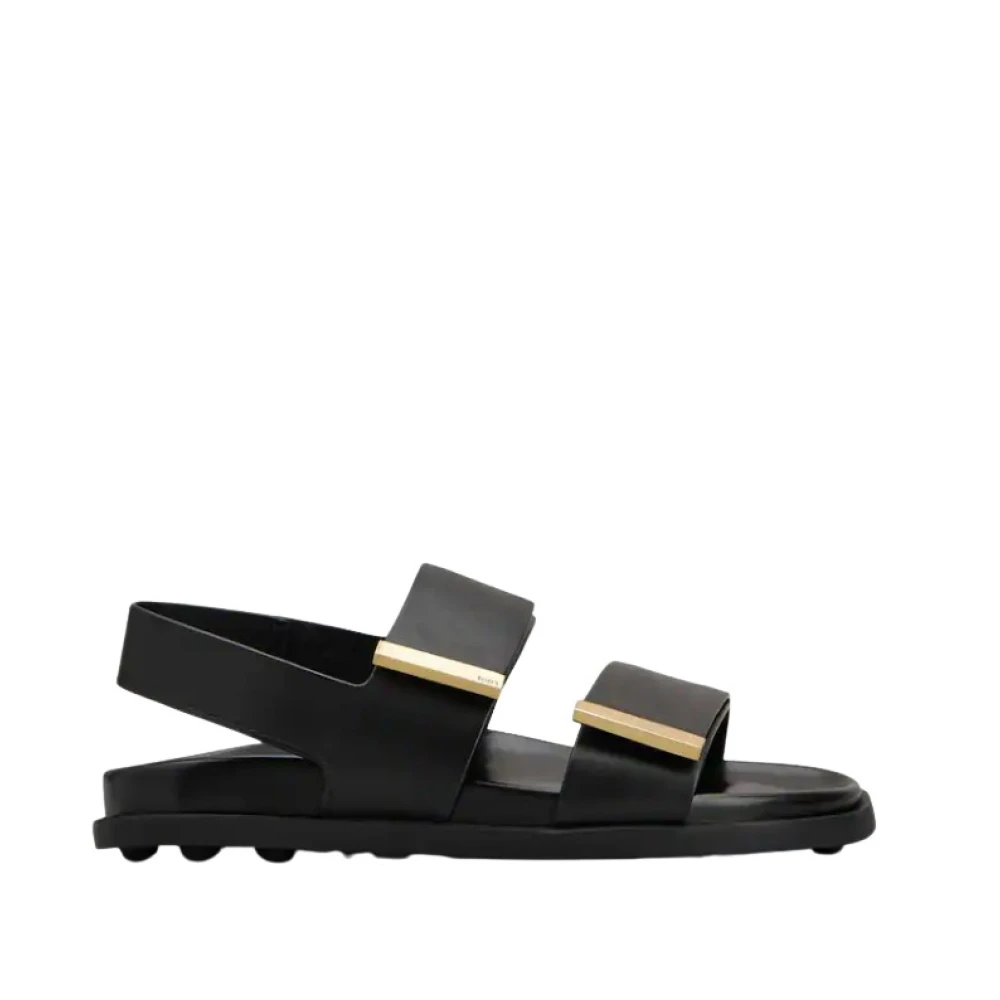 Tod's Women's Black Flat Sandals, 5 Uk, Sandal With Two Leather Straps