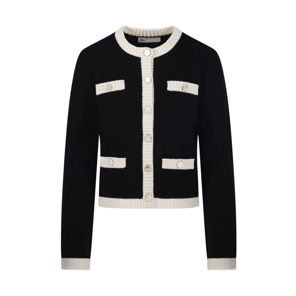 TORY BURCH Wollen trui met kleurblok en knoopsluiting Black Dames