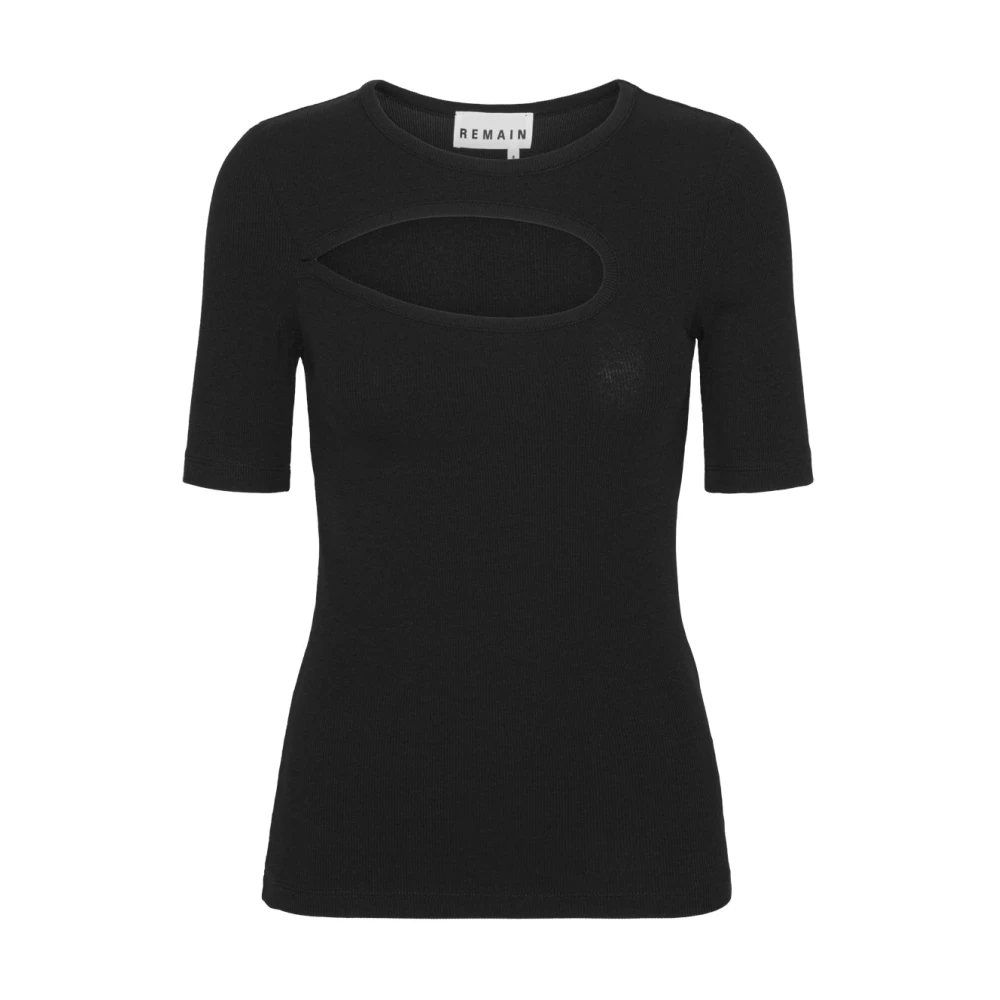 Remain Birger Christensen Zwart Rib Cut Out T-Shirt Black Dames