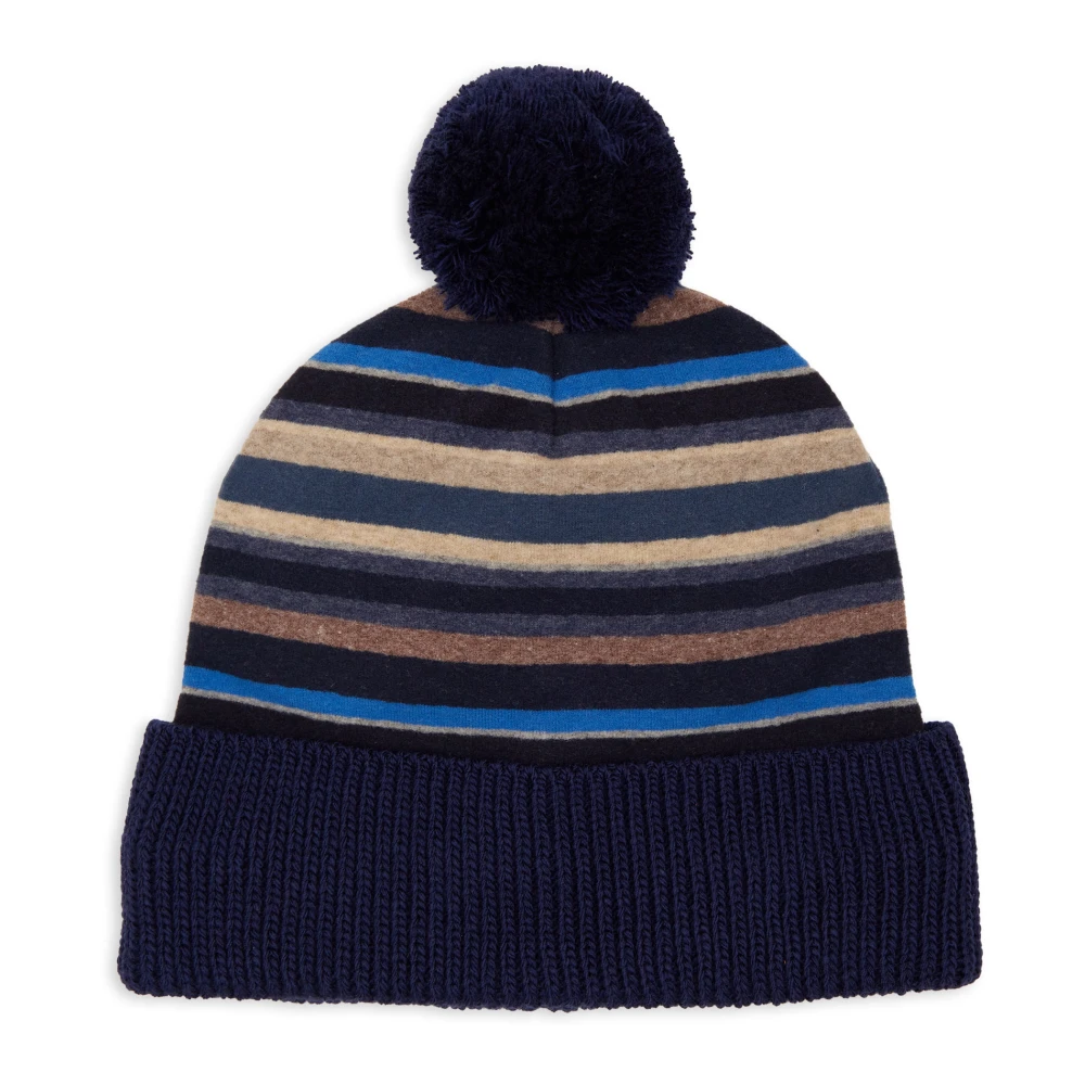 Gallo Unisex blauwe fleece muts met veelkleurige strepen en gebreide boord Multicolor Unisex