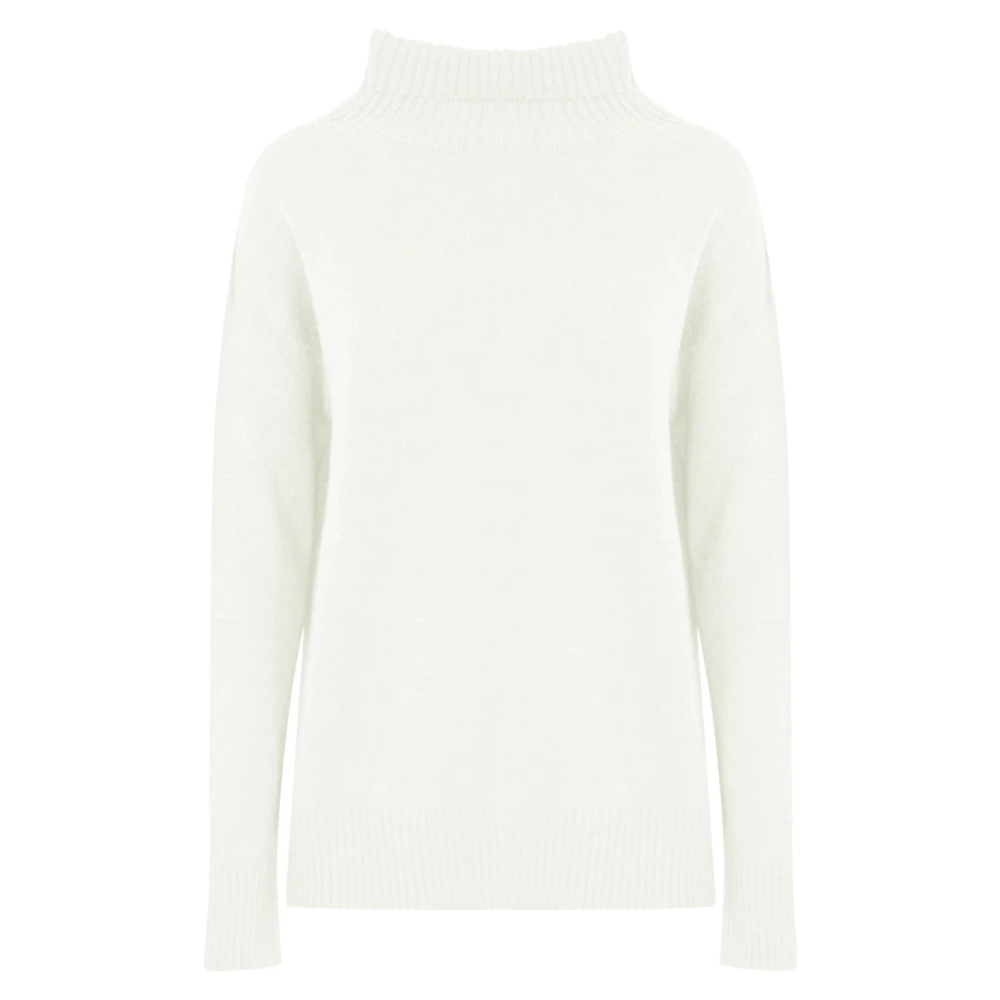 Max Mara Witte Wollen Trui Geribbeld Hoge Hals White Dames