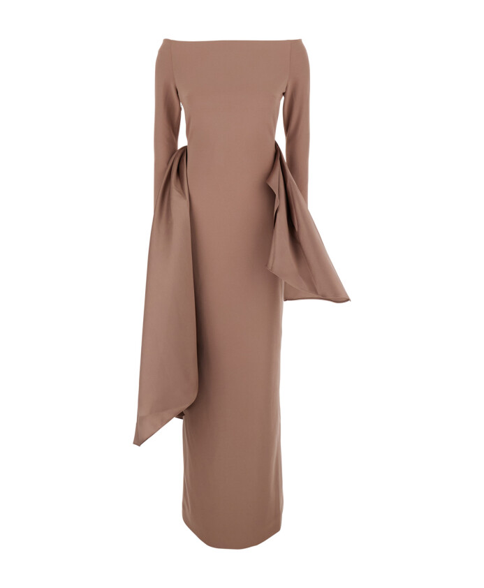 robe-longue-marron-encolure-bateau-drapee