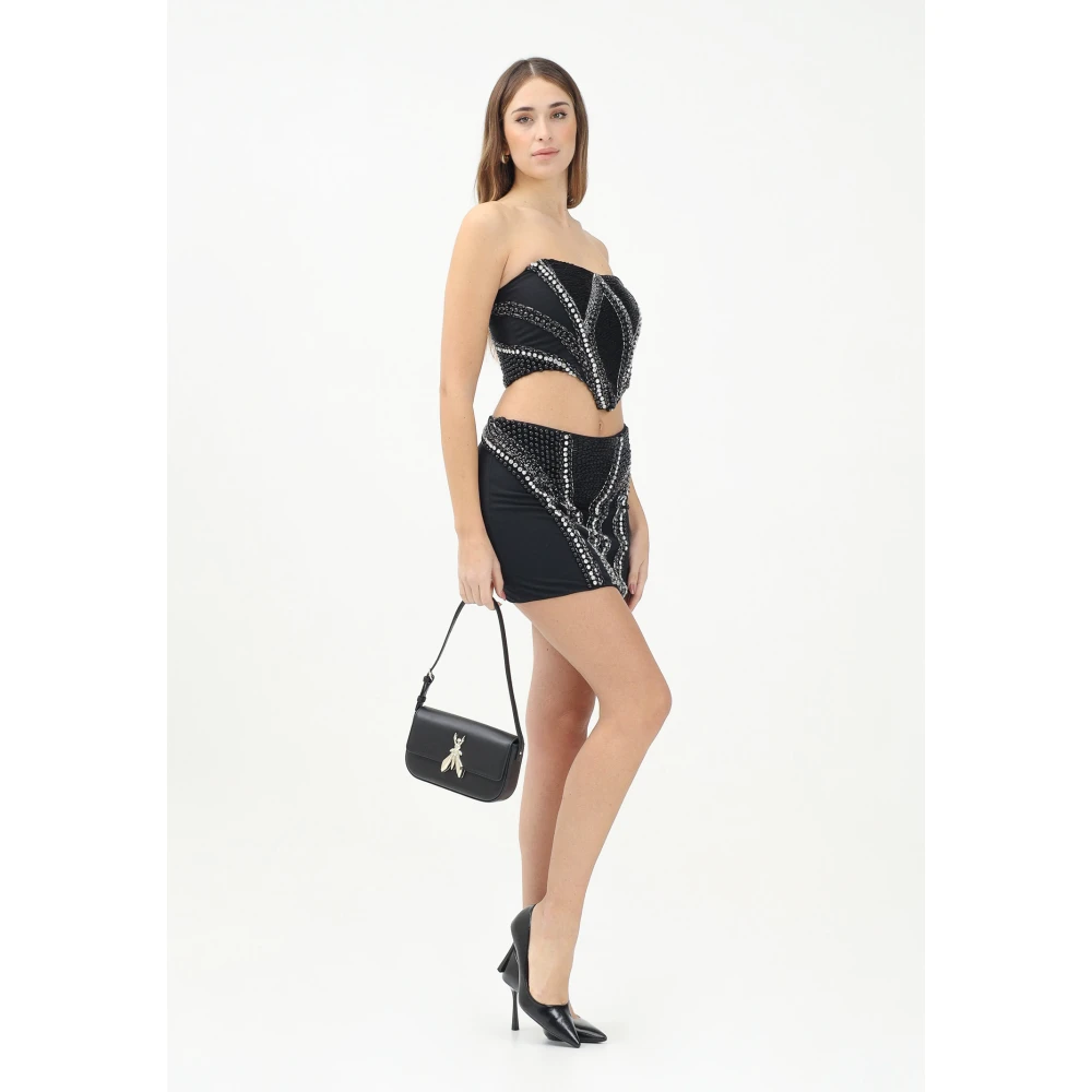 PATRIZIA PEPE Zwarte Tule Mini Rok met Versieringen Black Dames