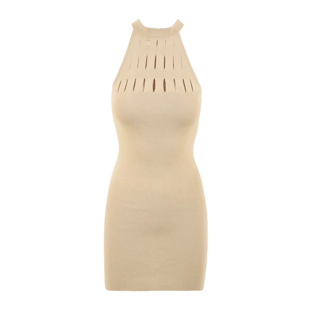 Akep Vrouw Beige Kleedjes Dames, S, Short Cut Design Jurk