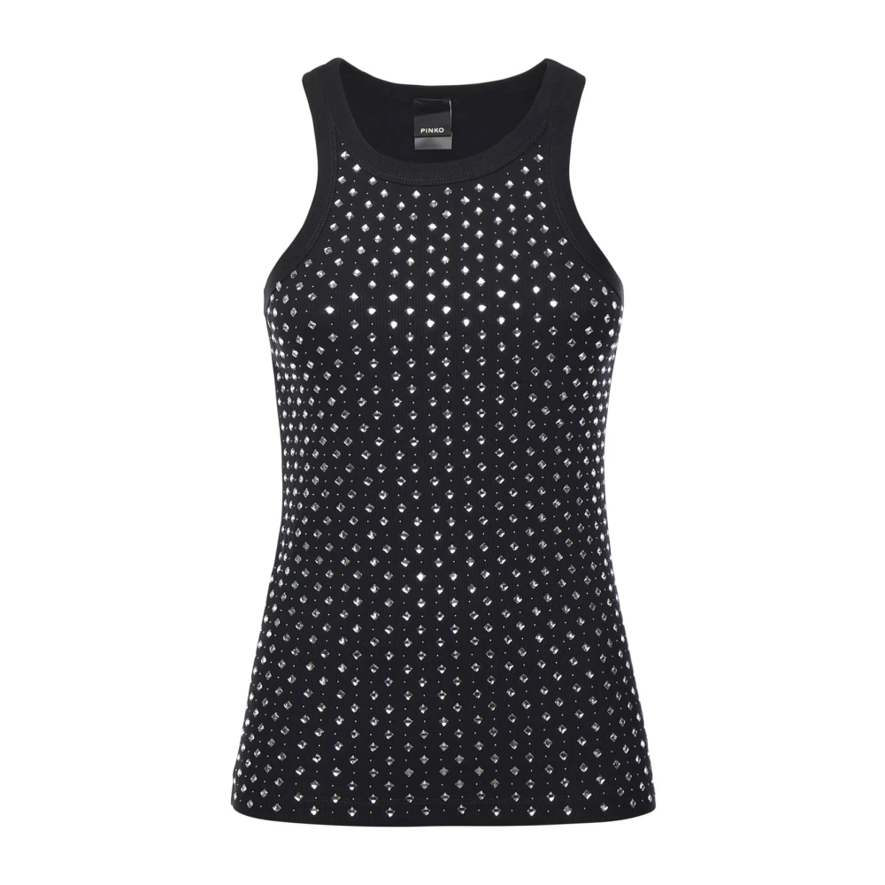 Pinko Women's Black Sleeveless Tops, M, Ribbed Tank Top
