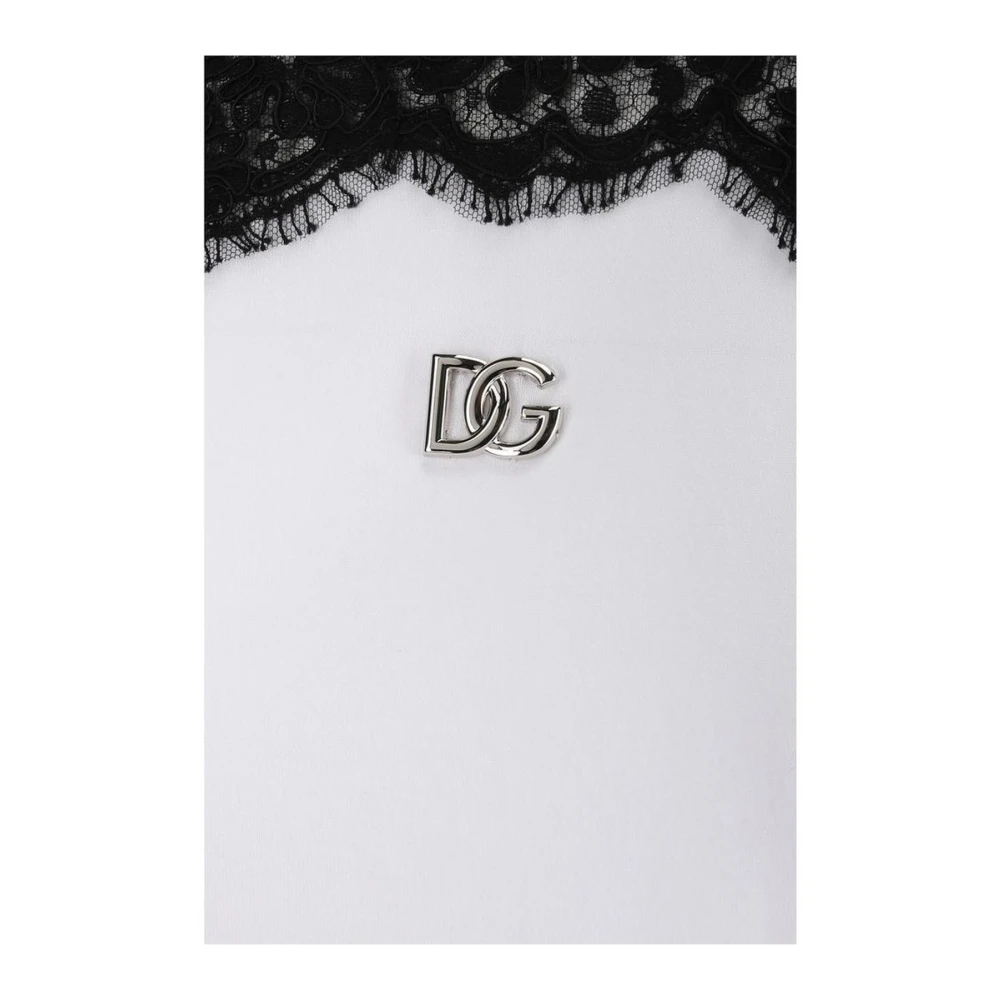 Dolce & Gabbana Kanten Detail Iconisch Logo T-Shirt White Dames