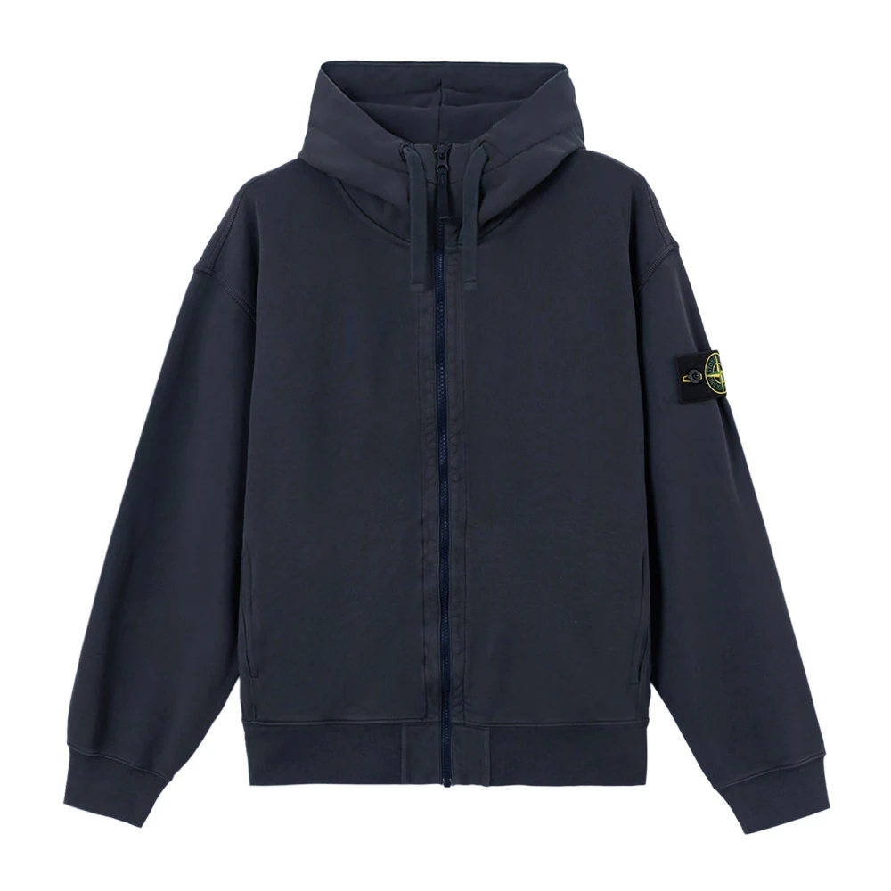 Stone Island Zip Through Hoodie - Male - Zip-Throughs - Blue - L - Sweatshirts & Hoodies