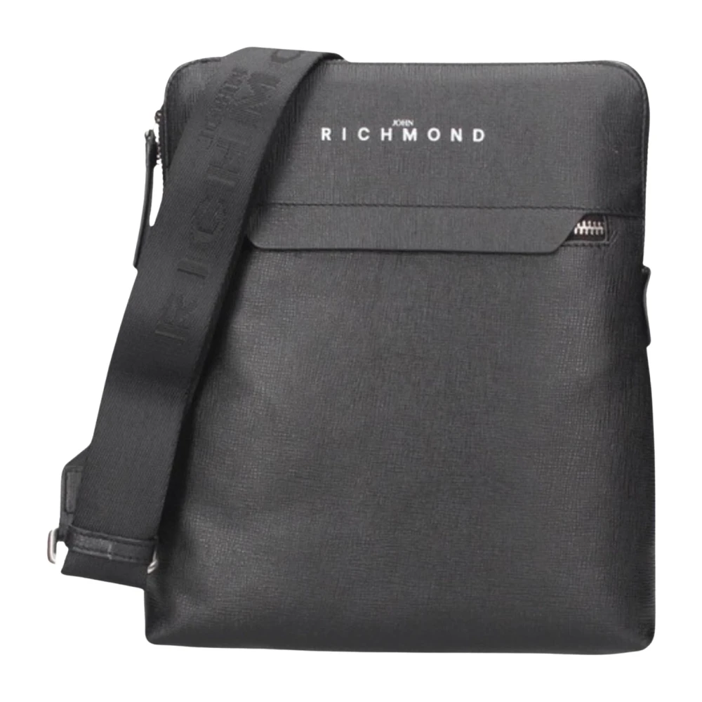 John Richmond Zwarte leren schoudertas met voorlogo Black Dames
