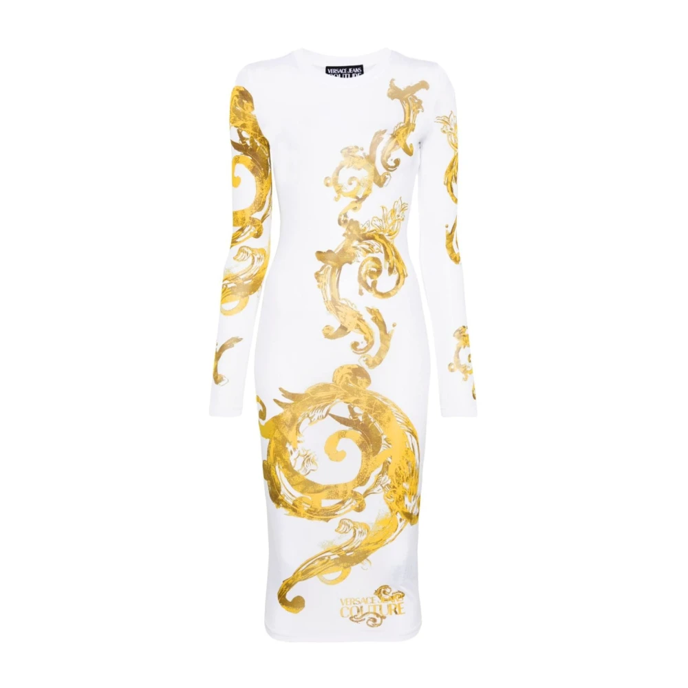 Versace Jeans Couture Waterverf Barok Witte Organza Jurk White Dames