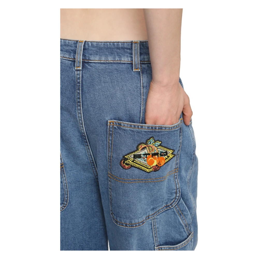 ETRO Wijde jeans met logo patch Blue Dames