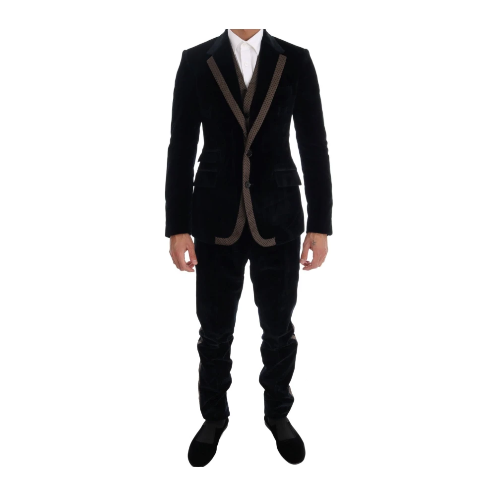 Dolce & Gabbana Men's Blue Velvet Slim 3 Piece Suit Small