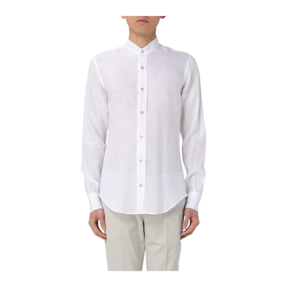 Eleventy Men's White Mandarin Collar Shirt