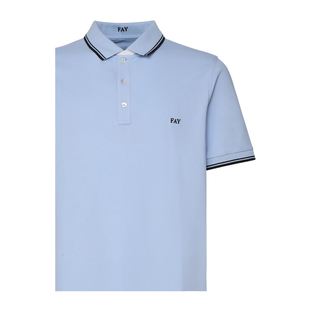 Fay Blauw Katoenen Poloshirt met Piping Blue Heren