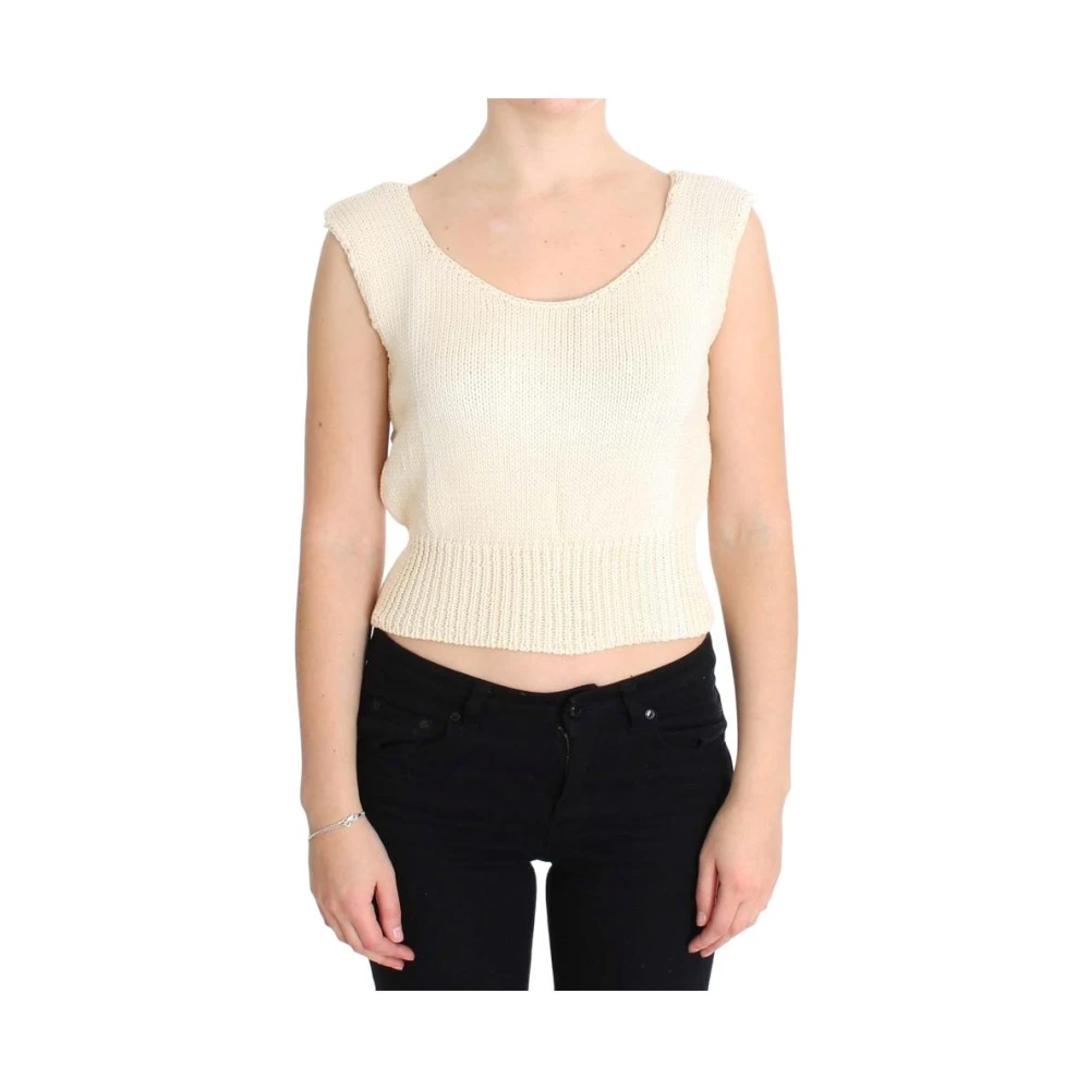 Pink Memories Beige Gebreid Vest Sweater Katoenmix Beige Dames