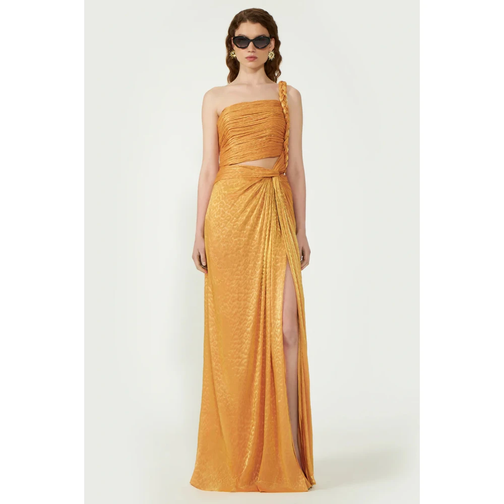 Costarellos Luipaardprint One-Shoulder Jurk Yellow Dames