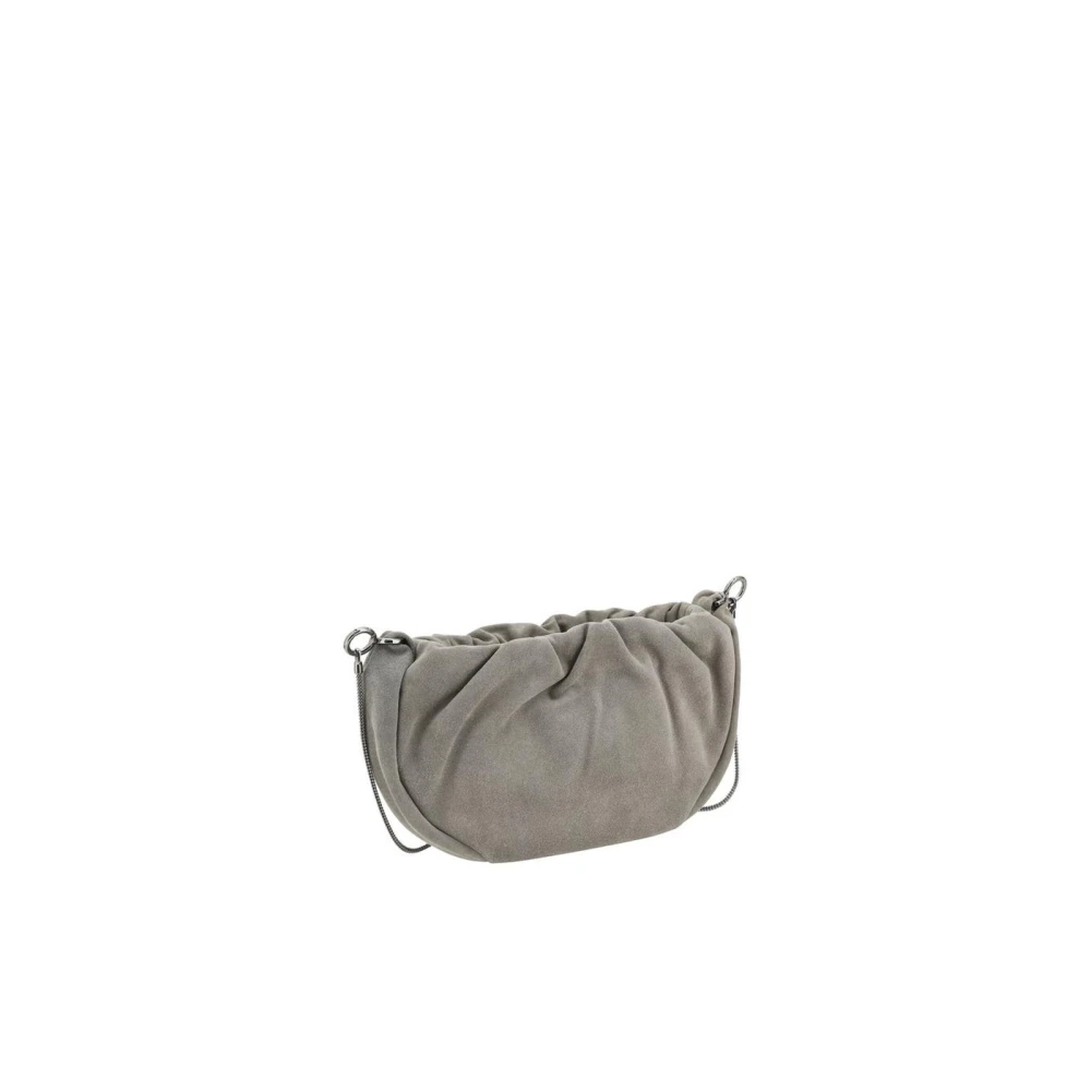 BRUNELLO CUCINELLI Schoudertas met juweel-geaccentueerde afneembare band en gerimpelde top Gray Dames
