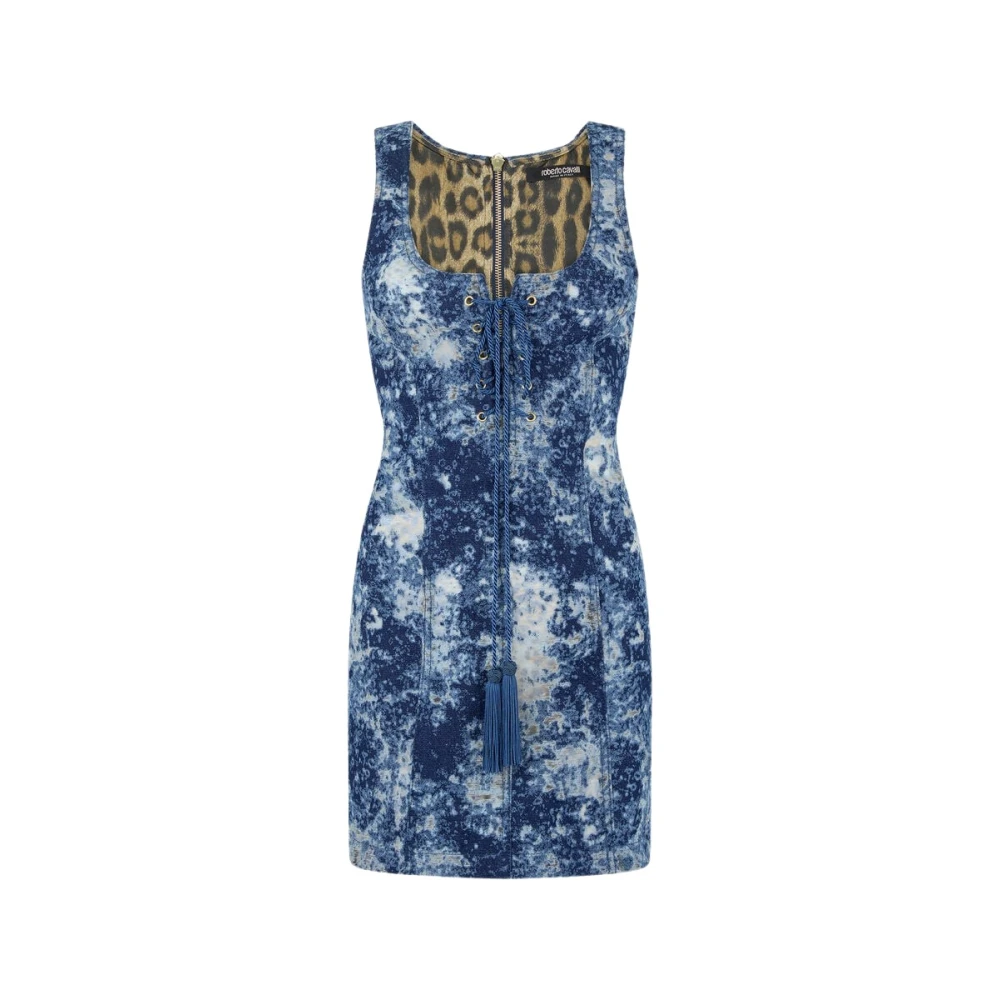 Roberto Cavalli Women's Blue Mini Dress With Discoloration