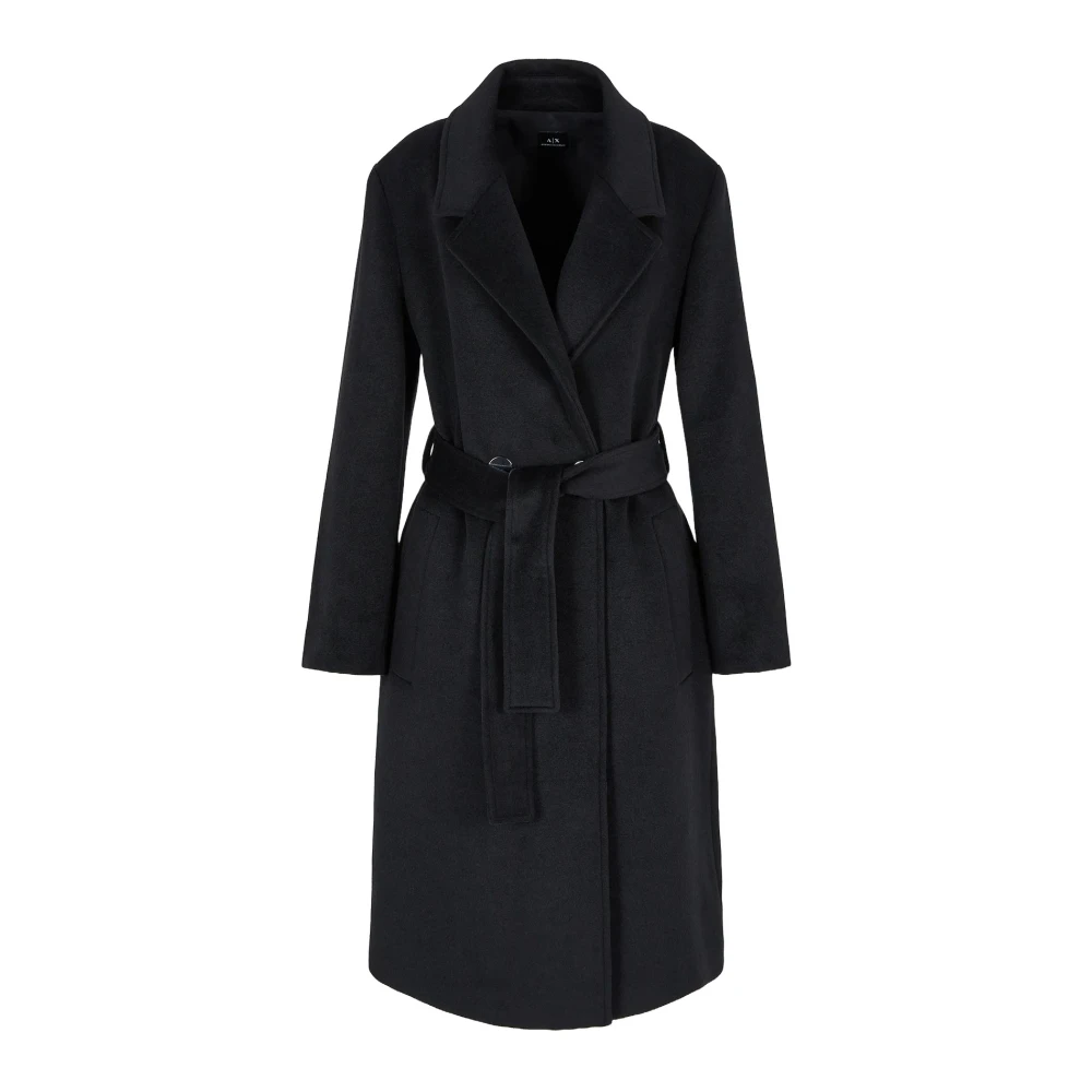 Armani Exchange Zwarte wollen jas met riem Black Dames