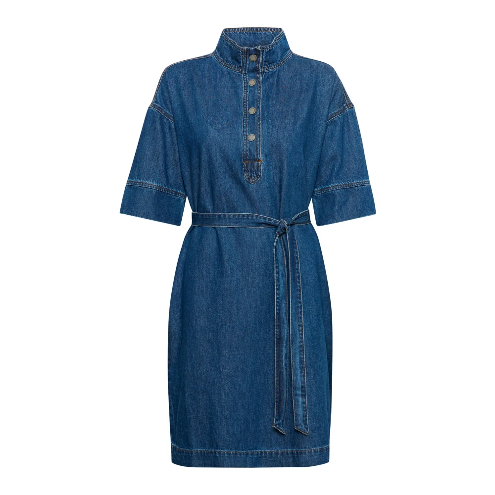 My Essential Wardrobe Denim Jurk met Halve Mouwen en Riem Blue Dames