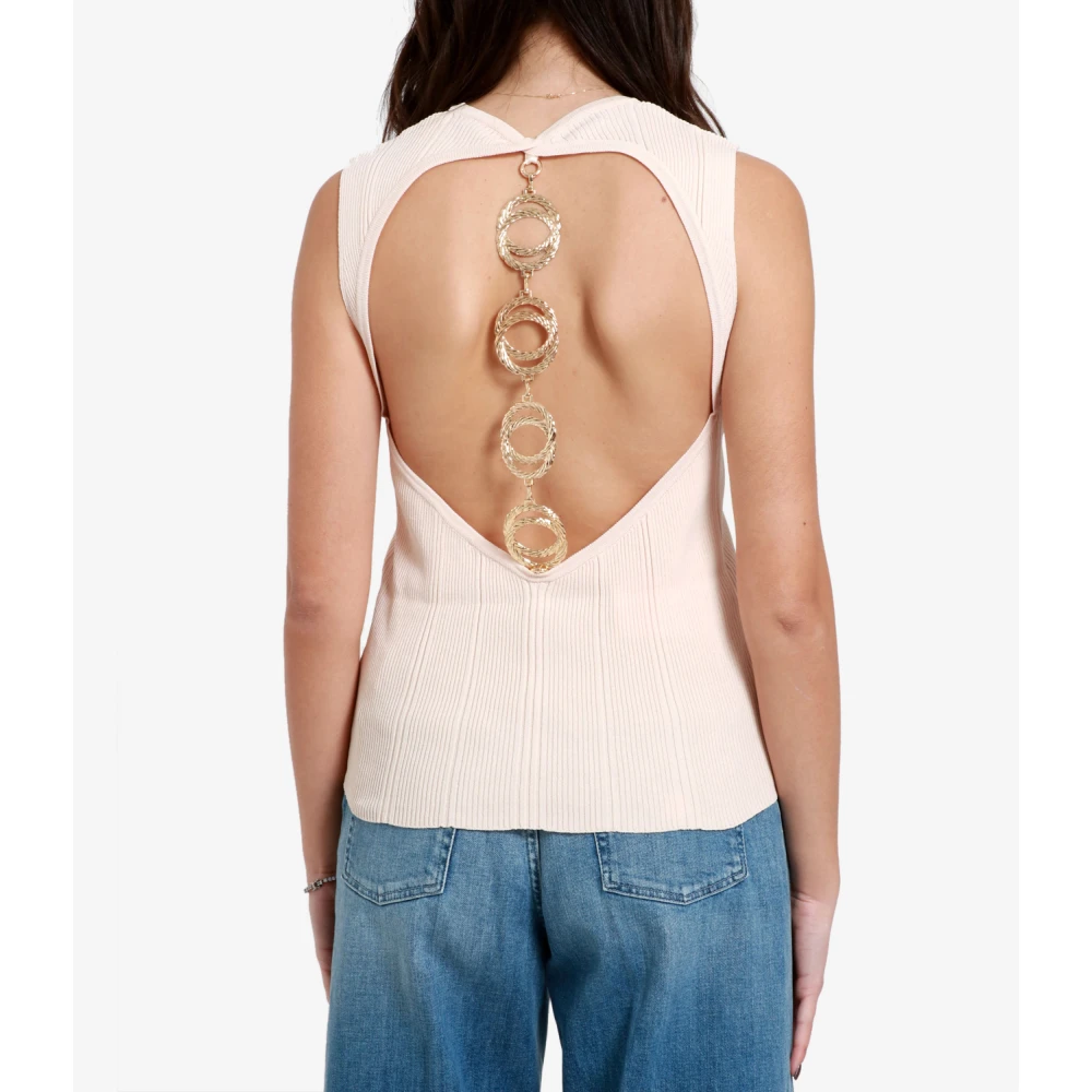 Simona Corsellini Mouwloze katoenen top met gouden haken Beige Dames