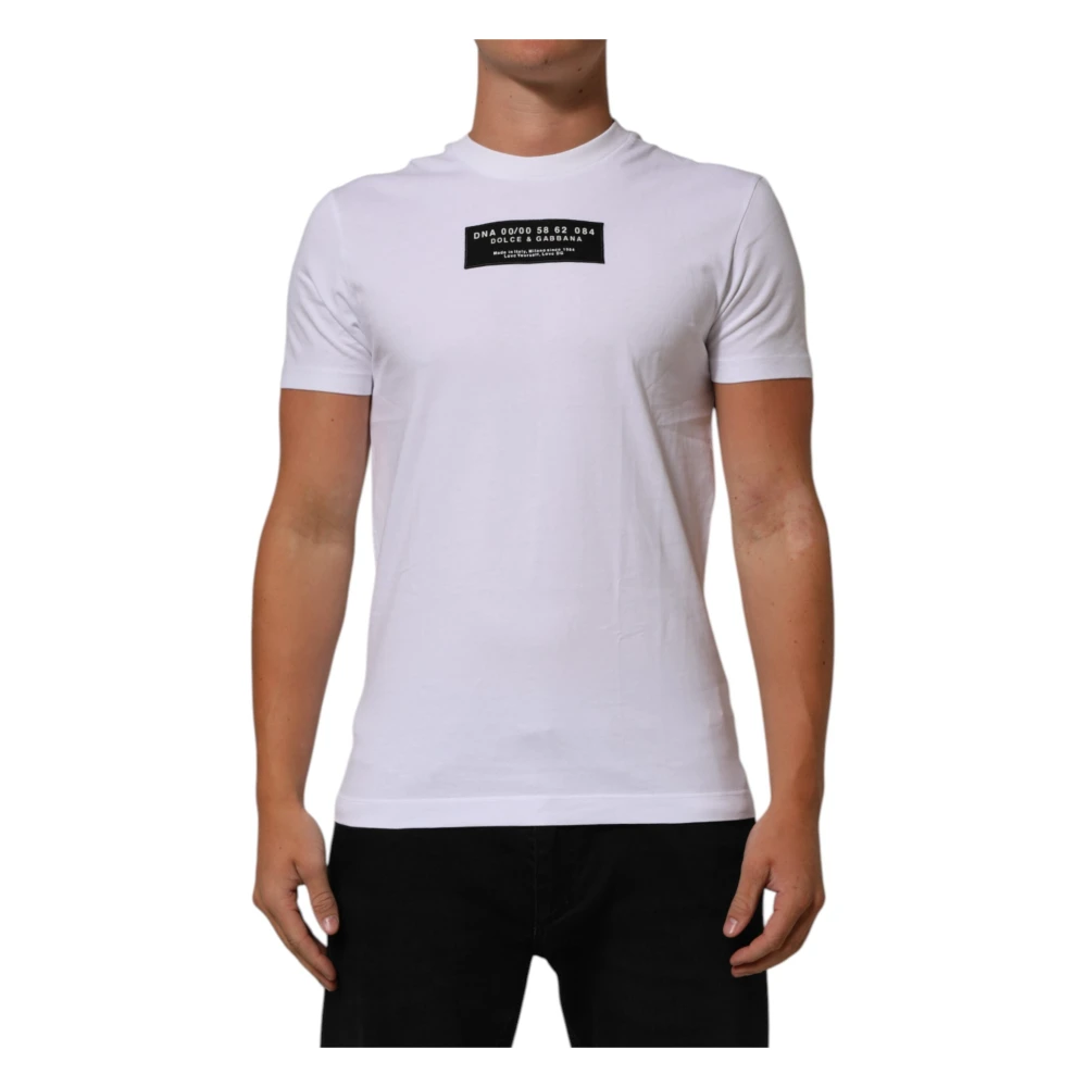 Dolce & Gabbana White T-Shirts, Male, M, Cotton Logo Print Crew Neck T-Shirt