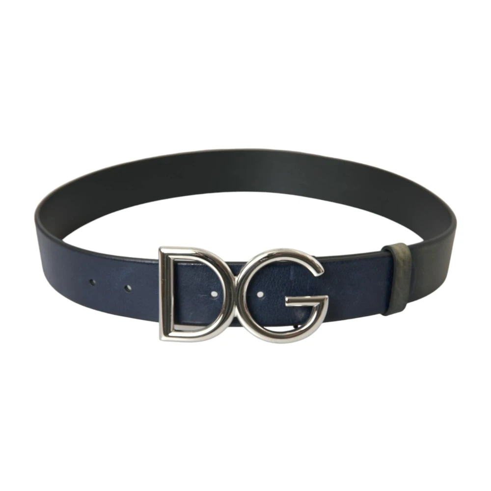 Dolce & Gabbana Blauw Leren Logo Gesp Riem Blue Heren