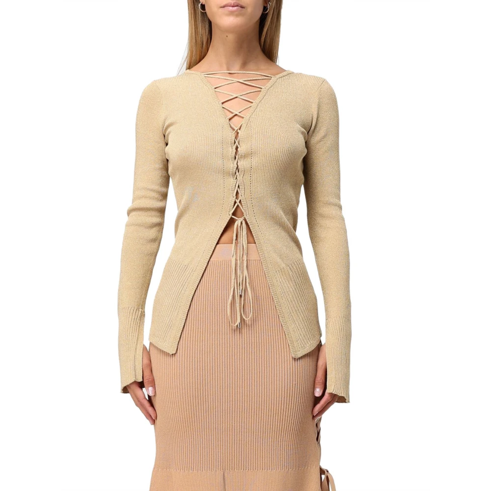 Patrizia Pepe Lurex Ribbstickad Kofta Beige, Dam