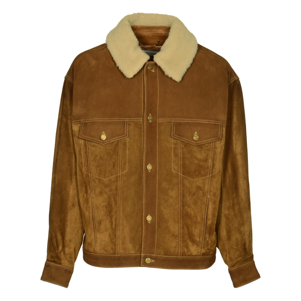 Golden Goose Journey leren jack met corduroy details Brown Heren
