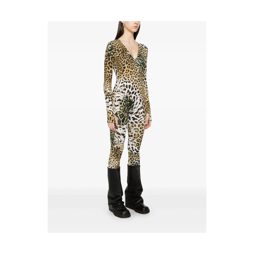 Roberto Cavalli Zwart Geel V-Hals Jumpsuit Lange Mouwen Multicolor Dames