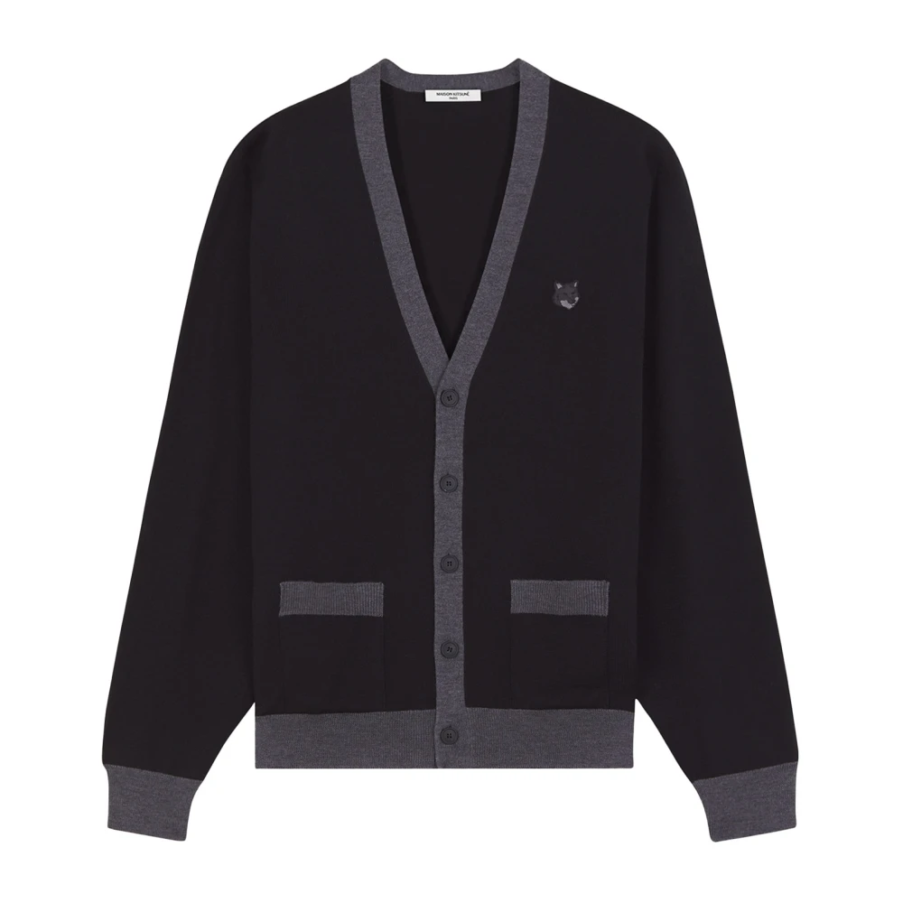 Maison Kitsuné Geborduurde Logo Wollen Vest Black Heren