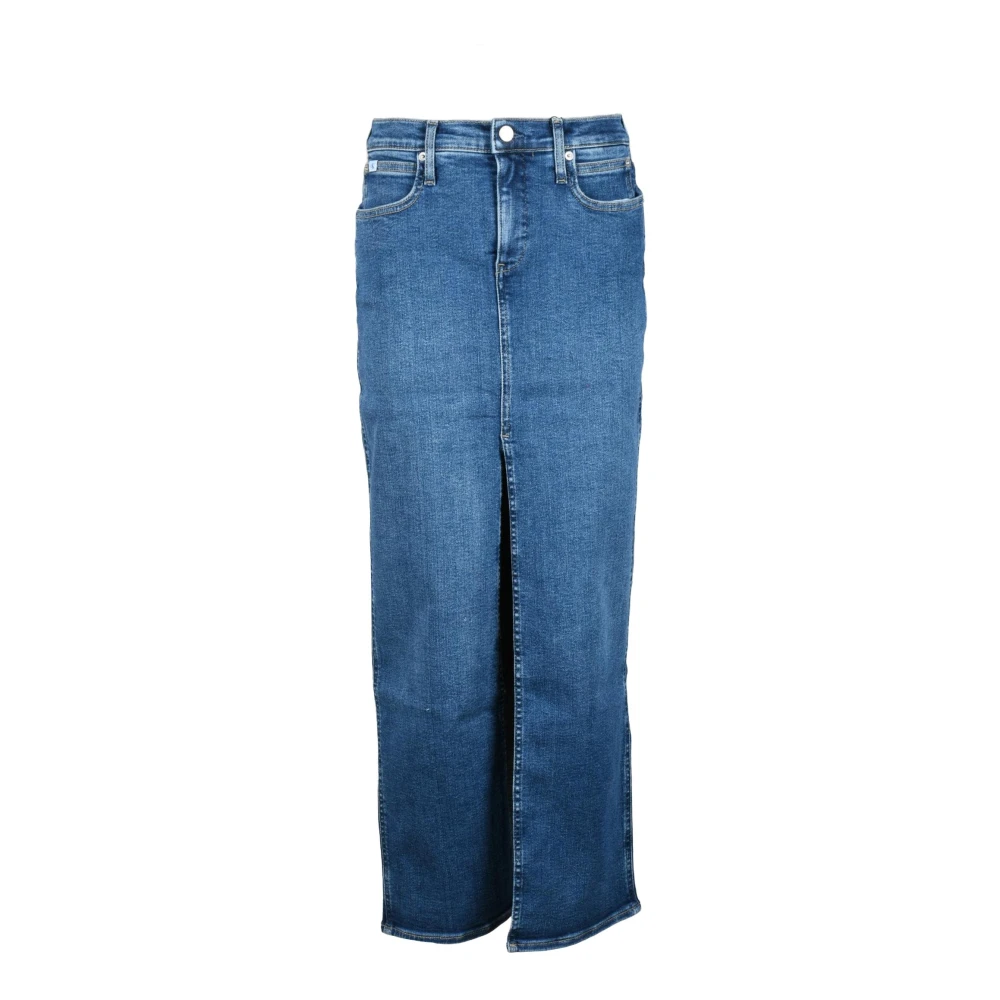 Calvin Klein Jeans Zeemeermin stijl lange rok met rits Blue Dames