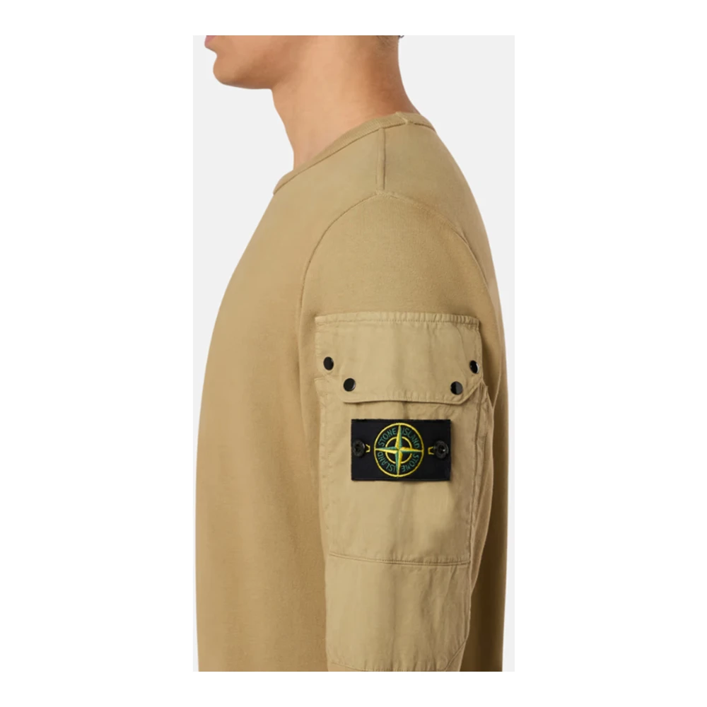 Stone Island Geborsteld katoenen fleece trui met zakken Beige Heren