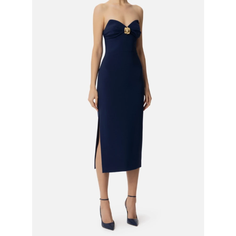 Elisabetta Franchi Blauwe Crêpe Schede Jurk met Strik Blue Dames