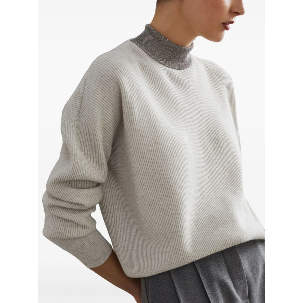 BRUNELLO CUCINELLI Witte Kasjmier Ribgebreide Trui White Dames
