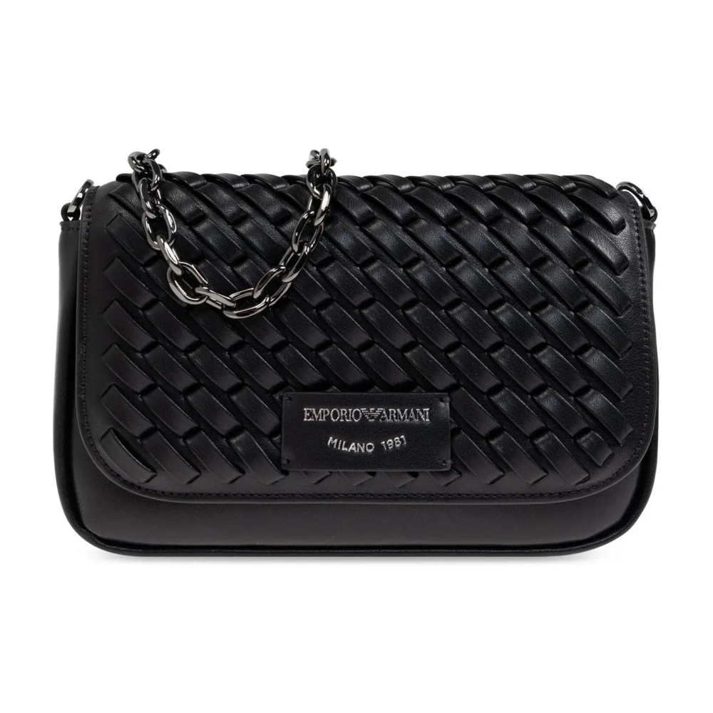 Emporio Armani Vävd Kedja Crossbody Väska Svart Black, Dam