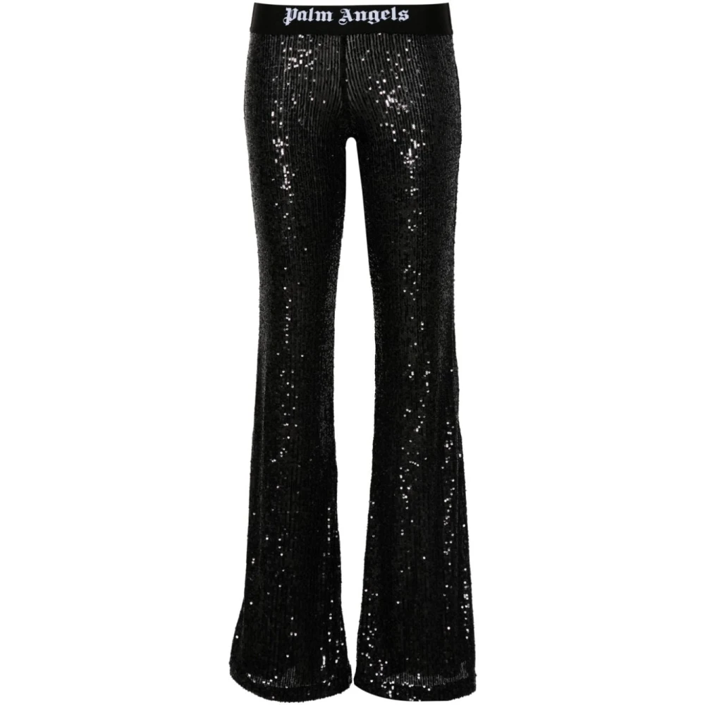 Palm Angels Svart Paljett Flare Byxor Black, Dam